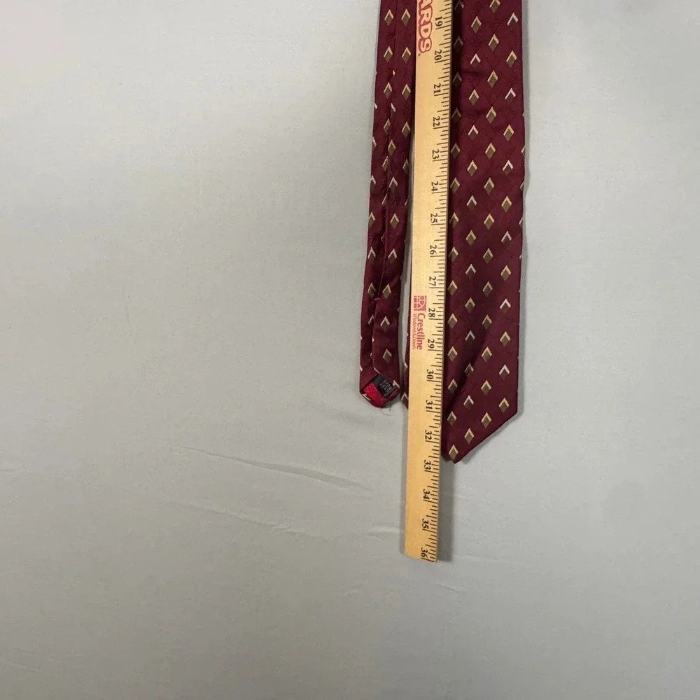 Zianetti Necktie Mens Extra Long Burgundy Red Gold Diamond Silk Vintage XL